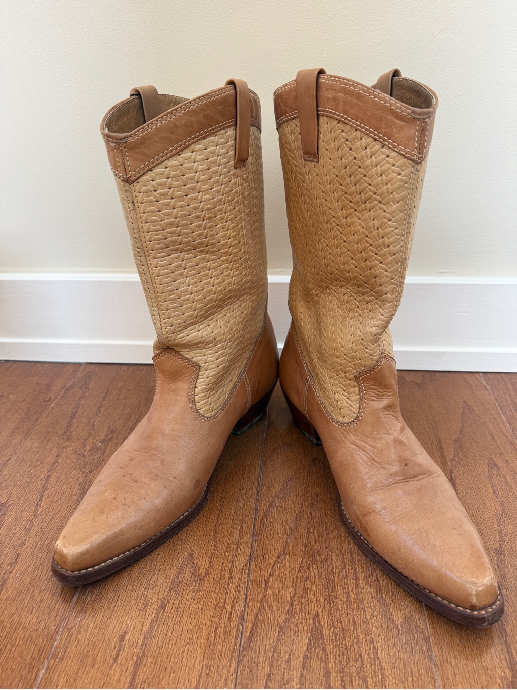 Men's Tan Woven Shaft Leather Western Boots 9d